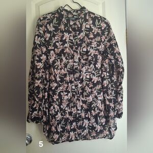 Lauren Ralph Lauren Floral Button-Up Blouse 2XL Lighweight Casual Goth Travel